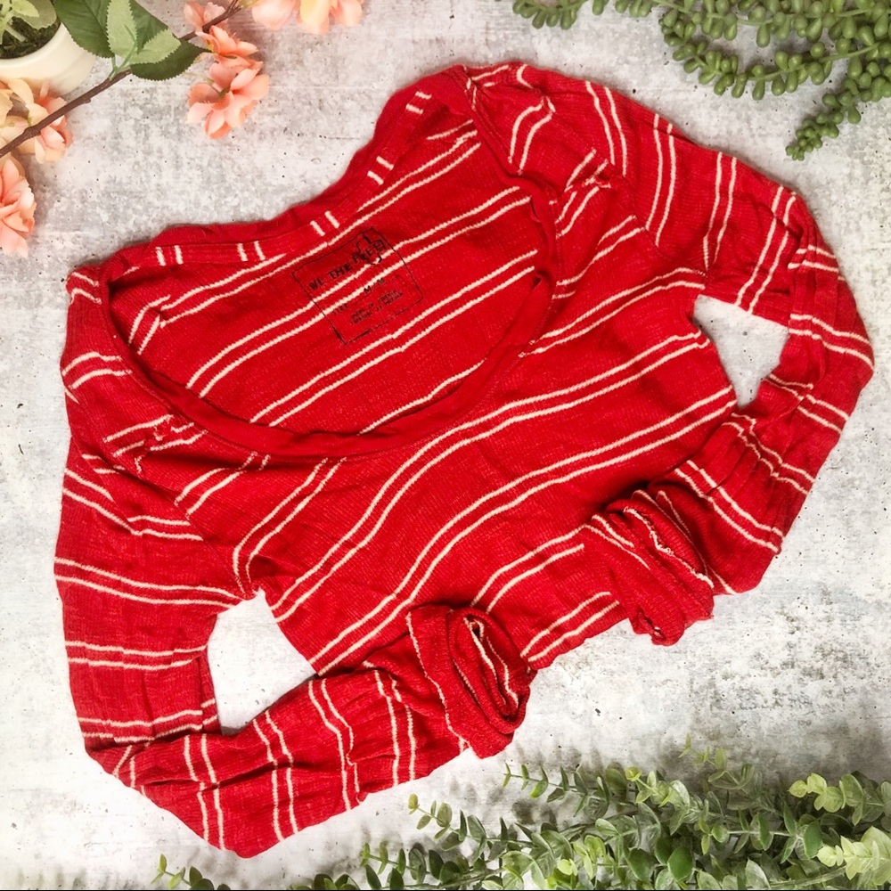Free People Red Striped Long Sleeve Top